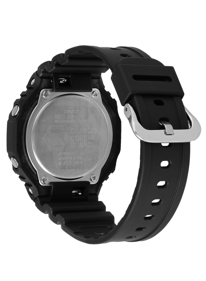 كاسيو ساعه كاسيو G-Shock GA-2100-1A3 بحزام راتينج أسود مع لمسات باللون الأخضر الفلوري، إضاءة خلفية LED، مقاومة للصدمات - Image 4