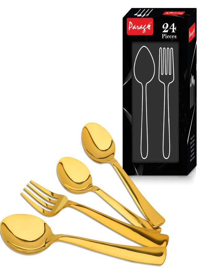 Parage 24 Pieces Stainless Steel Golden Cutlery Set, Premium Spoon Set for Home & Kitchen, PVD Gold Flatware for Elegant Dining (6 Pieces Each Table Spoons, Table Forks, Dinner Spoons & Tea Spoons) - Image 1