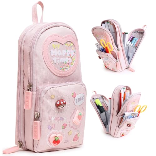 Niwlix Pencil Pouch Case Box for School Kids Girls Boy Large Capacity Multifunctional Pouch for School Kids Aesthetic Cute Stationary Gift 6 Layer with 3 Compartment - Pink - Image 1