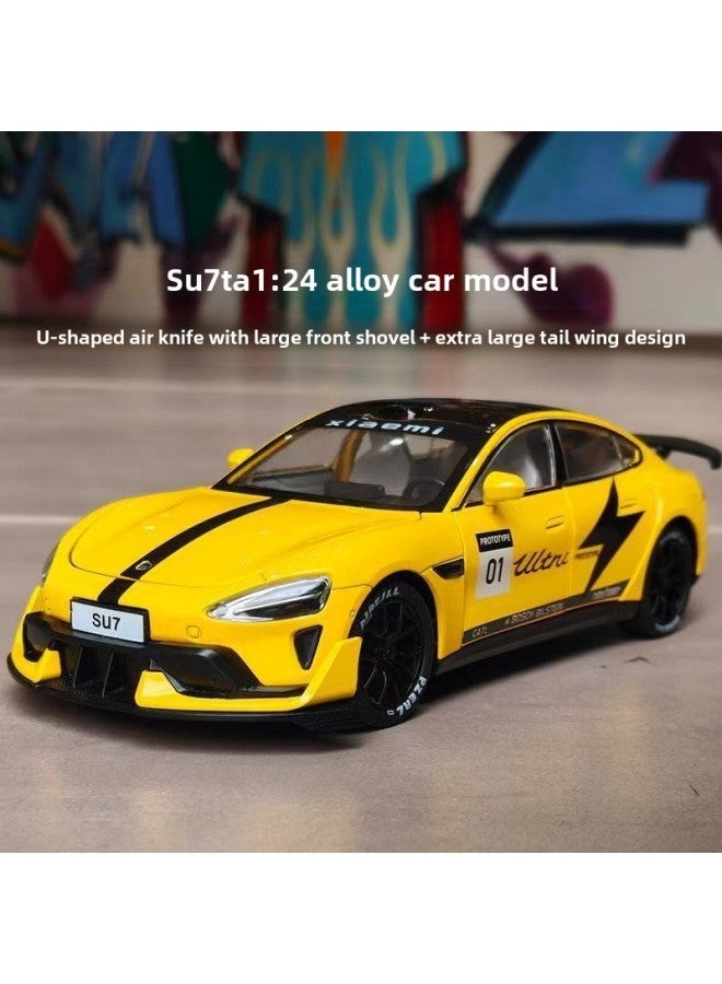 Xiaomi Su7 Car Model Simulation Alloy Car Model Car 1:24 Sports Car Collection Ornaments Back To Force Toy Ultra-Color:Lightning Yellow Ultra U-shaped Rear Wing Front Shovel  - Image 3