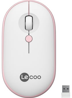 lecoo Lenovo WS212 Wireless 1600DPI 4-Button Optical Mouse White & Pink  - Image 1