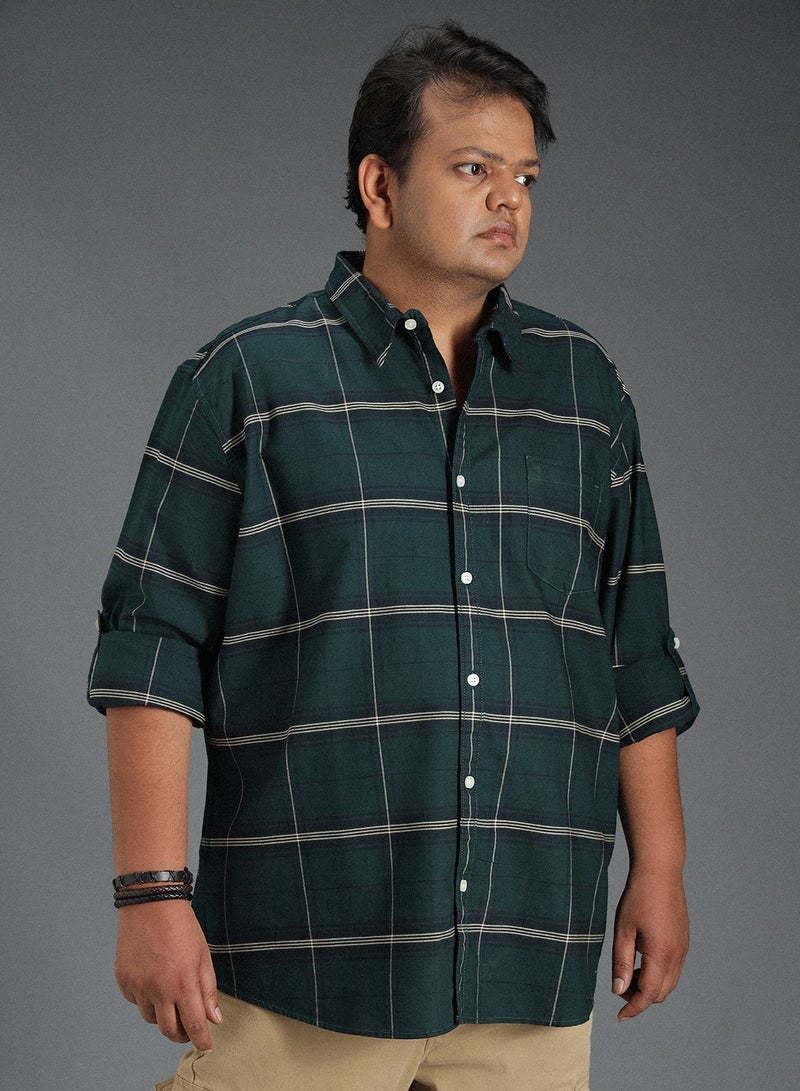 HIGH STAR Regular Fit Check Shirt for Men - Green Cotton Woven - Image 1