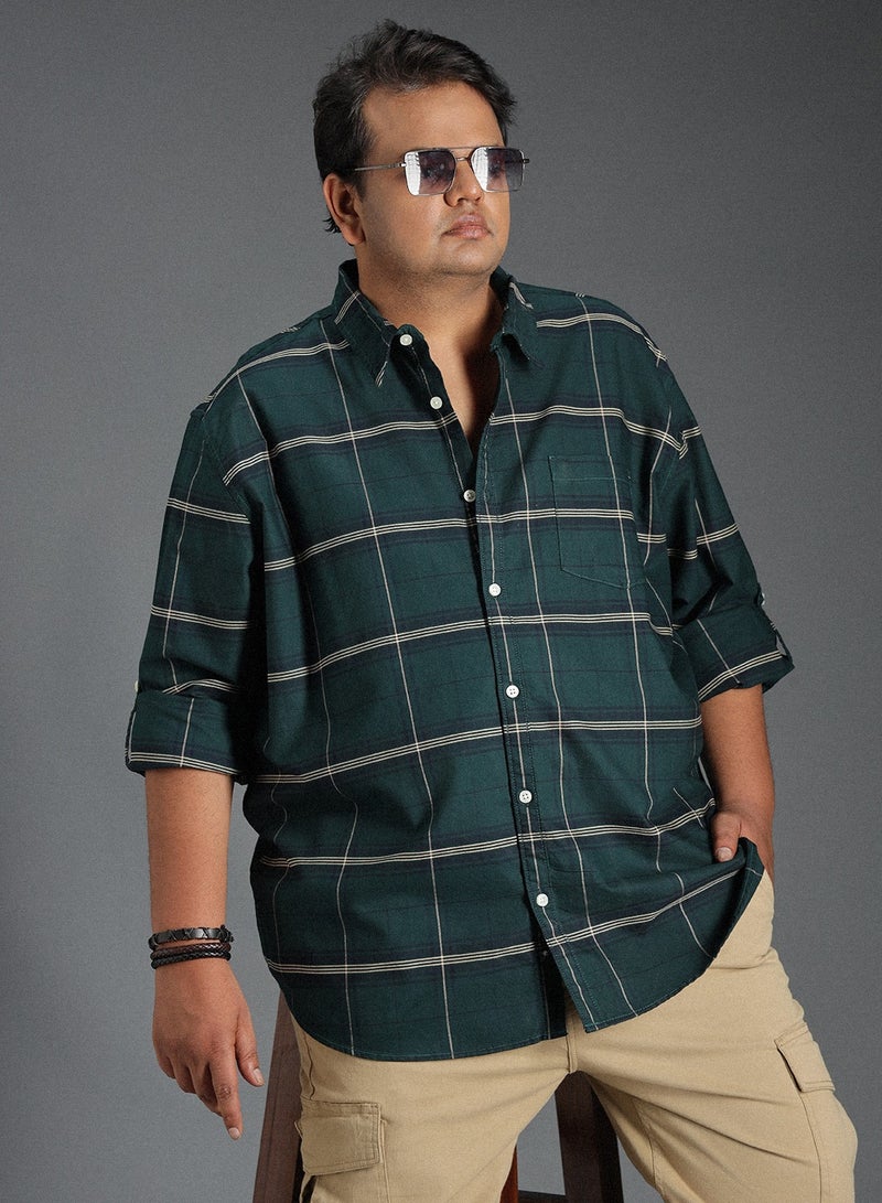HIGH STAR Regular Fit Check Shirt for Men - Green Cotton Woven - Image 2
