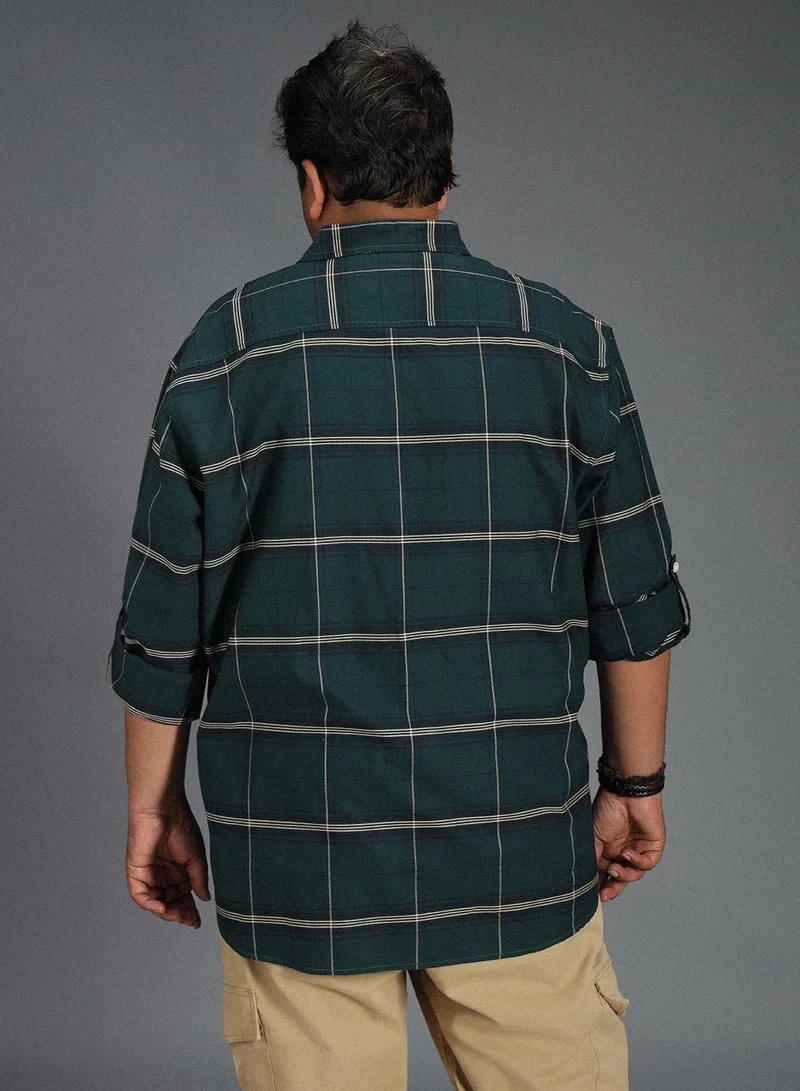 HIGH STAR Regular Fit Check Shirt for Men - Green Cotton Woven
