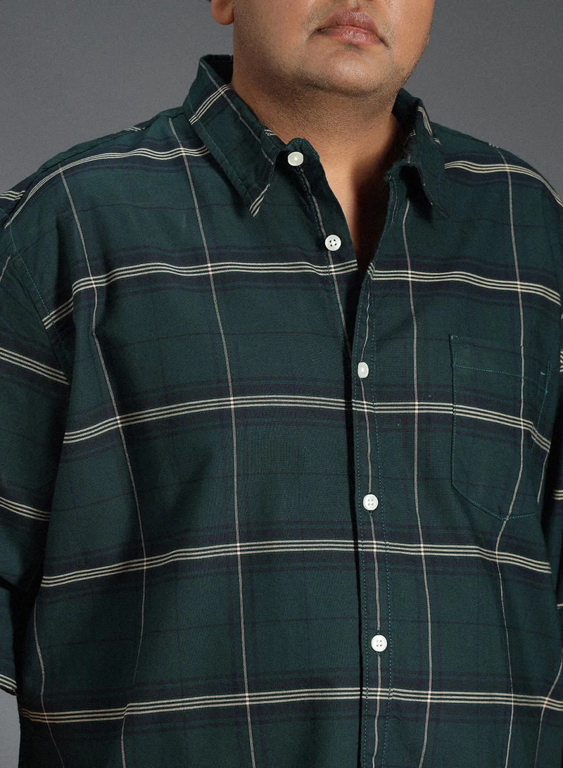 HIGH STAR Regular Fit Check Shirt for Men - Green Cotton Woven