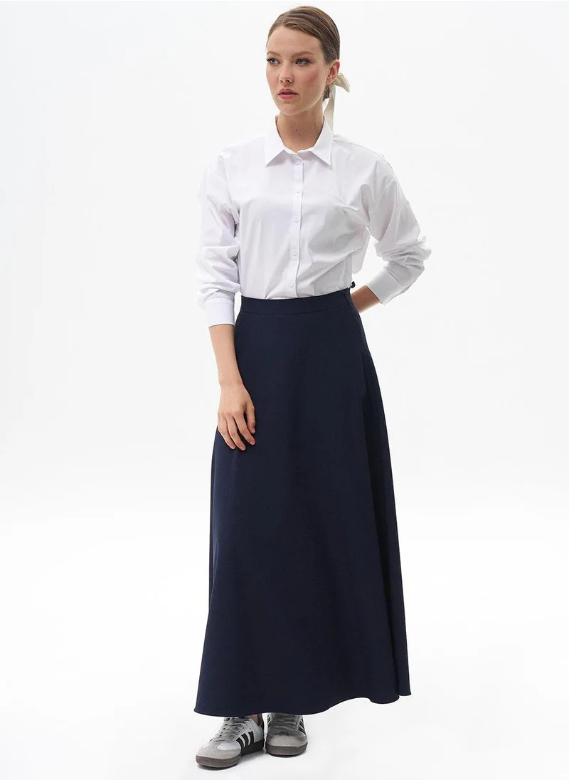 Kayra Basic Flared Skirt Navy Blue