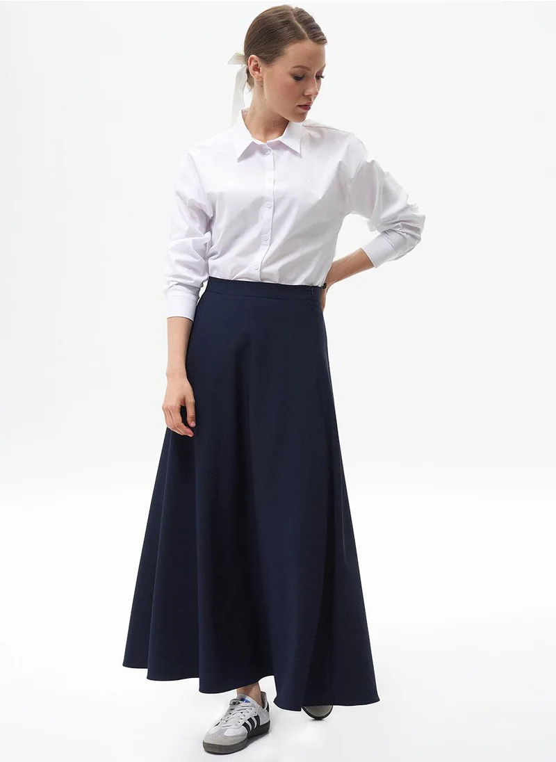 Kayra Basic Flared Skirt Navy Blue
