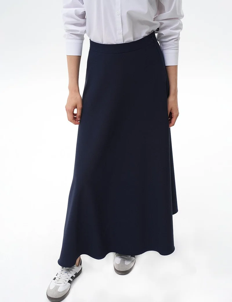 Kayra Basic Flared Skirt Navy Blue