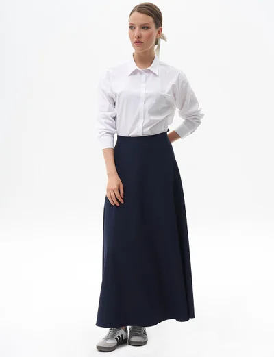 Kayra Basic Flared Skirt Navy Blue