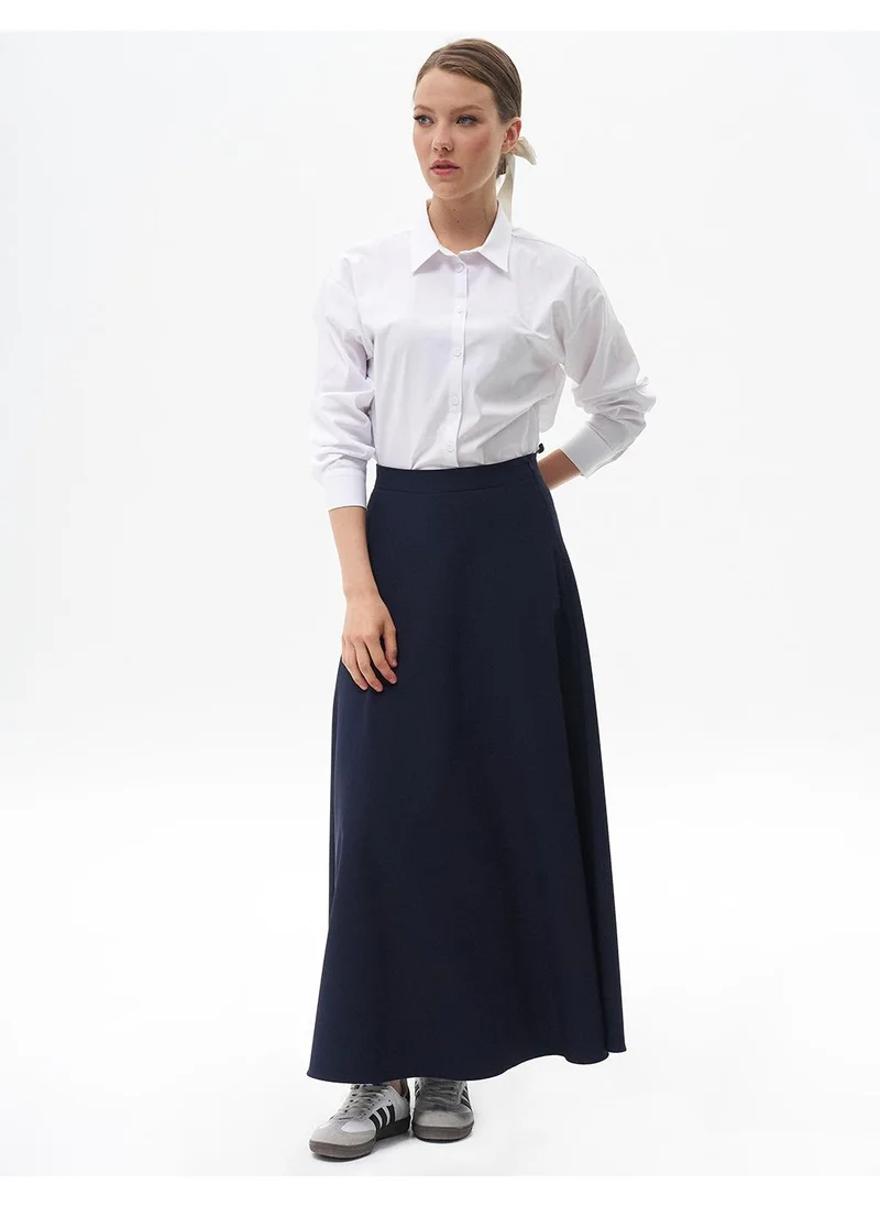 Kayra Basic Flared Skirt Navy Blue