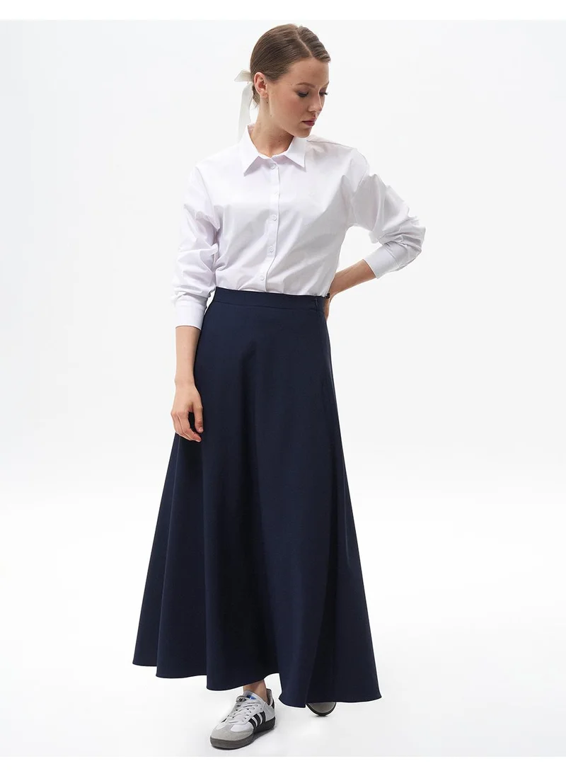 Kayra Basic Flared Skirt Navy Blue