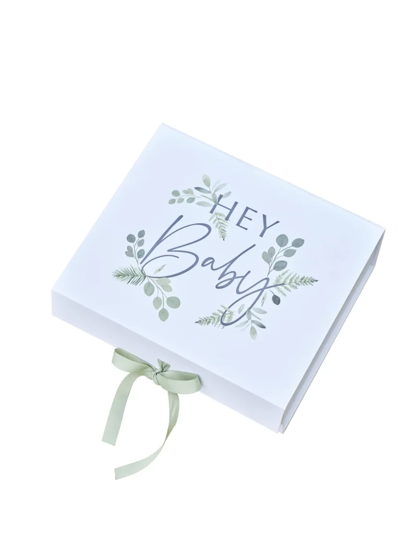 Ginger Ray Ginger Ray Gift Box Hey Baby Botanical and White - Baby Shower Gift Packaging