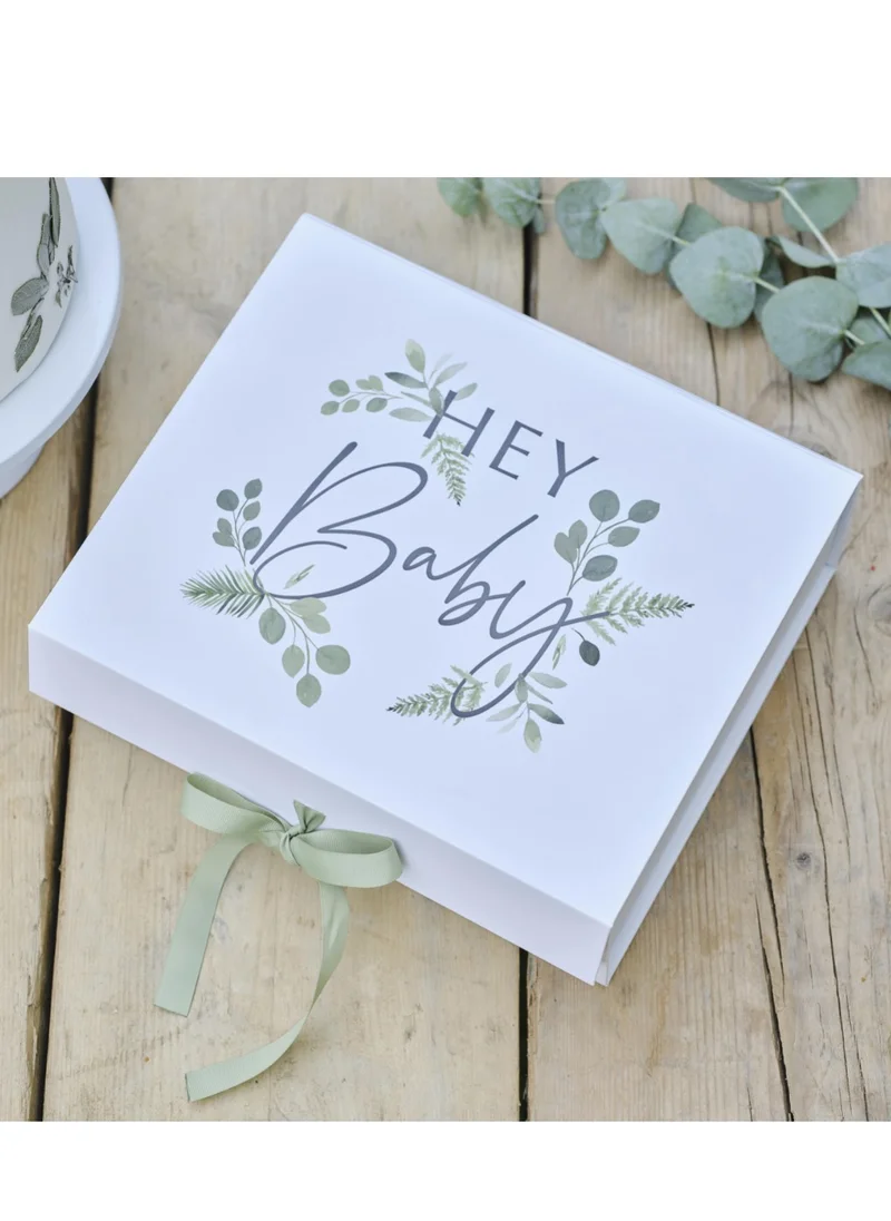 Ginger Ray Ginger Ray Gift Box Hey Baby Botanical and White - Baby Shower Gift Packaging