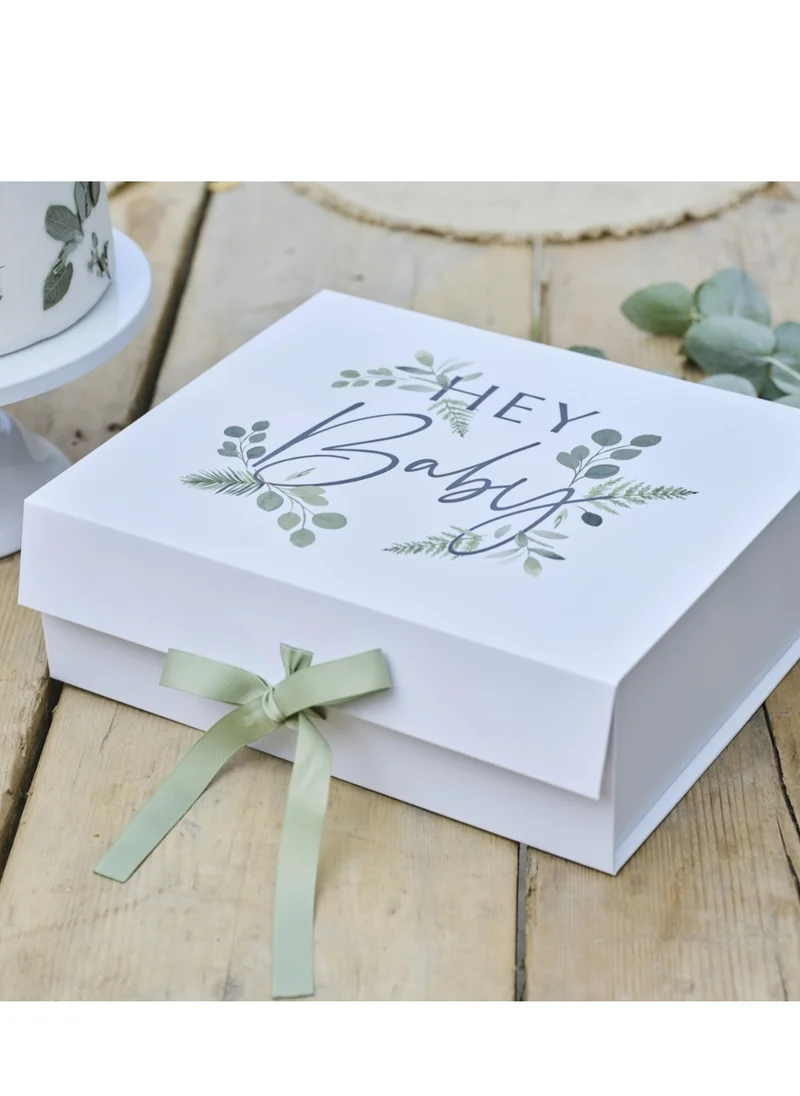 Ginger Ray Ginger Ray Gift Box Hey Baby Botanical and White - Baby Shower Gift Packaging