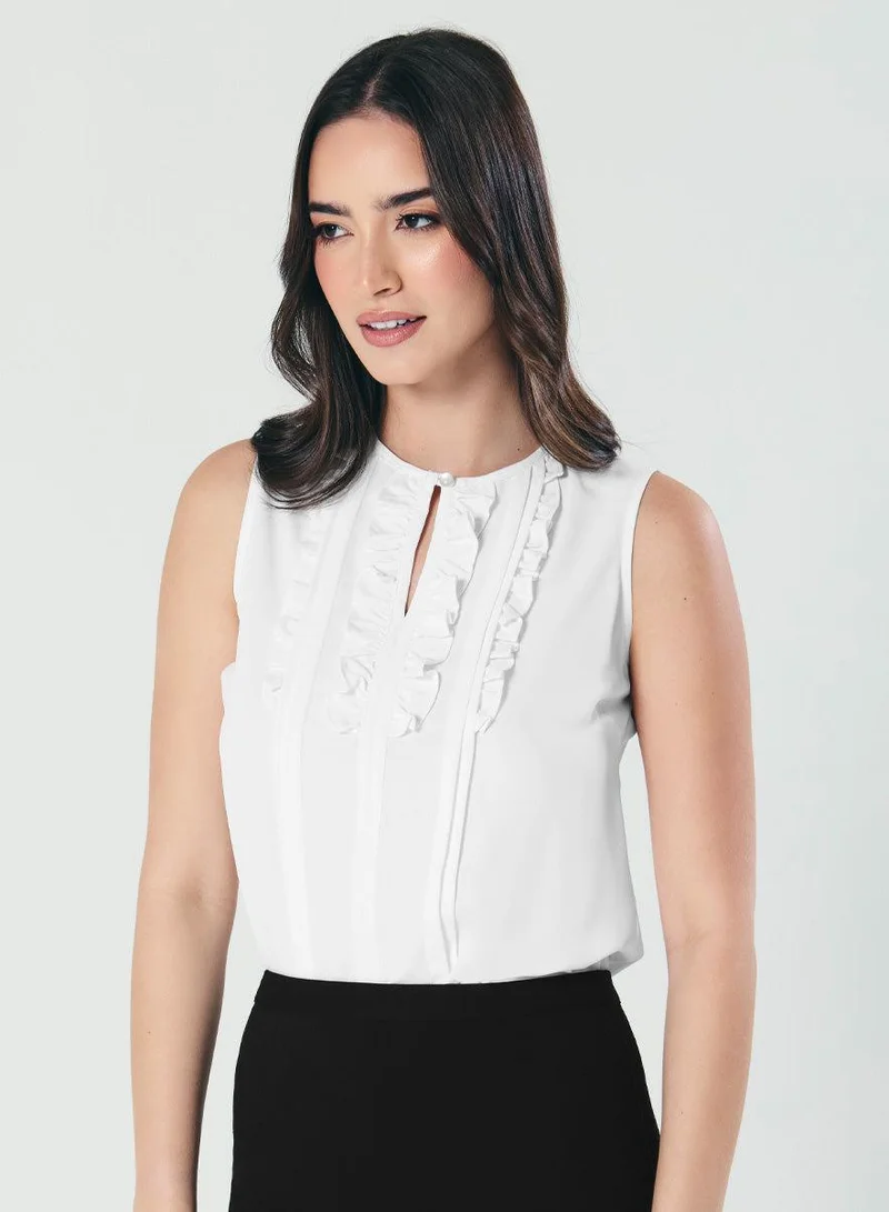 Zigzag Frill And Pintuck Detailed Off-White Top