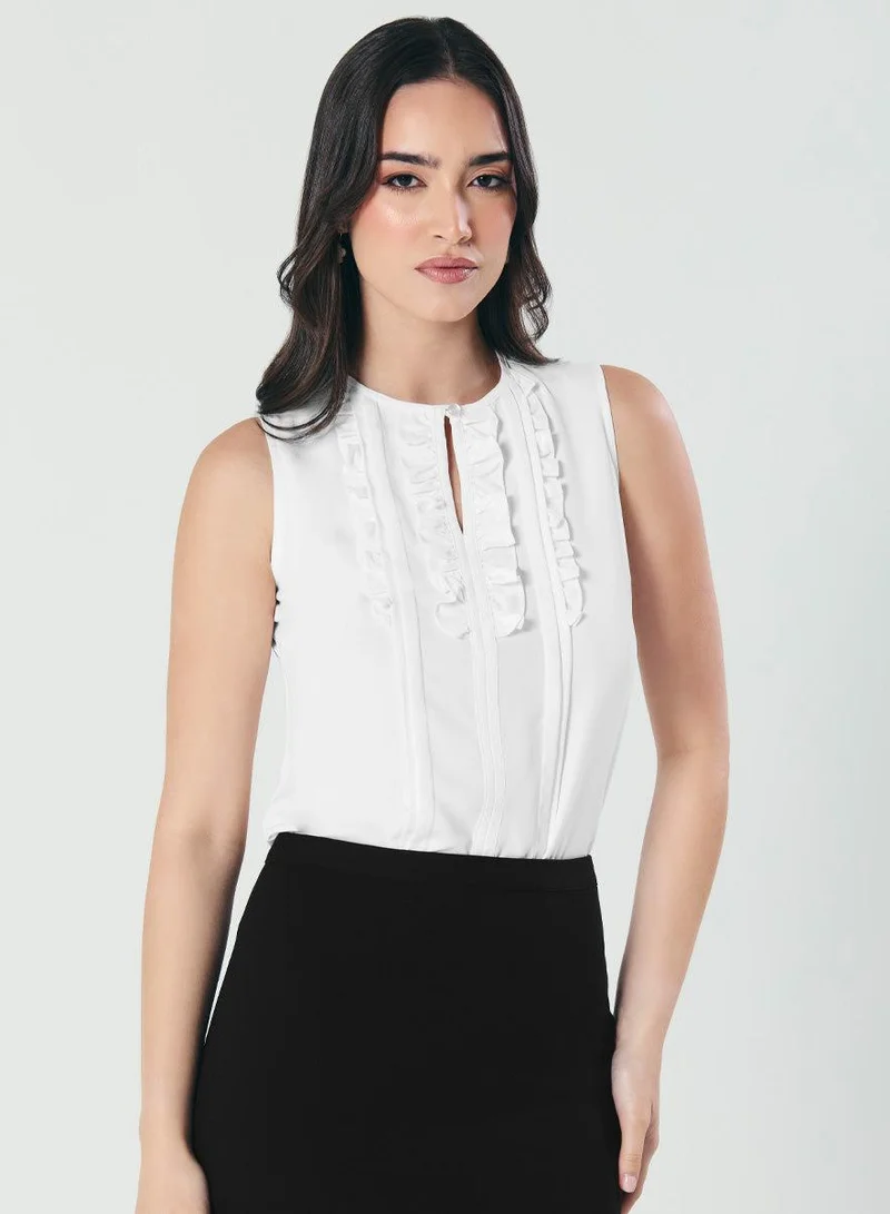 Zigzag Frill And Pintuck Detailed Off-White Top