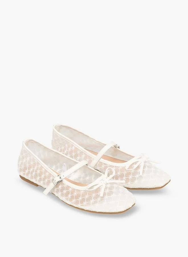 Celeste WHITE Women Bow Detail Mesh Mary Jane Shoes for Women | Best Price UAE