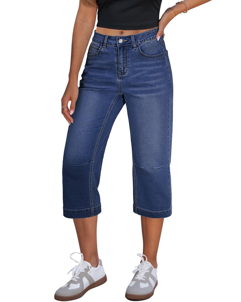 GRAPENT Mid Rise Straight Leg Jeans for Women Womens Jeans Stretchy Women's Denim Capris Capri Pants for Women Casual Summer Nashville Outfits Capri Pants Ladies Darkness Blue Size Large US 12 to 14 - Image 1