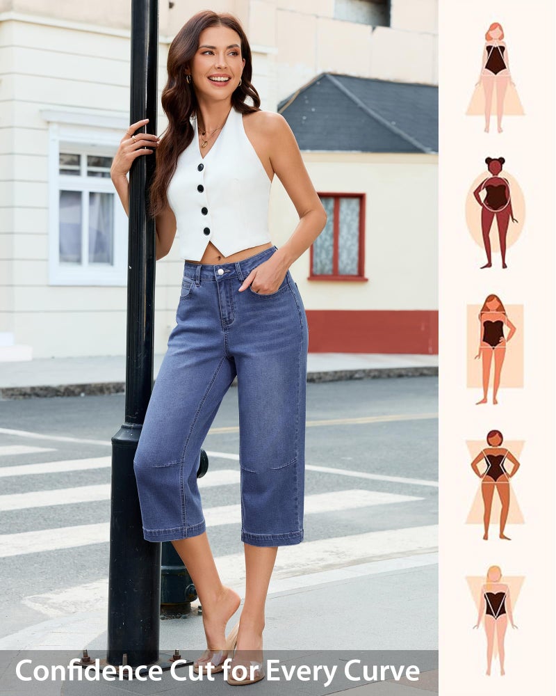 GRAPENT Mid Rise Straight Leg Jeans for Women Womens Jeans Stretchy Women's Denim Capris Capri Pants for Women Casual Summer Nashville Outfits Capri Pants Ladies Darkness Blue Size Large US 12 to 14 - Image 5