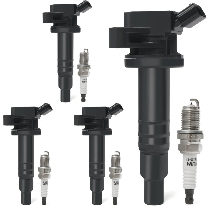 BELKEBIR 4PCS Ignition Coil Pack & Iridium Spark Plugs Compatible with 1.8L L4 1999-2008 Toyota Corolla, 2000-2005 Celica, MR2 Spyder, 2003-2008 Matrix, Pontiac Vibe, 2000-2002 Chevy Prizm Replace UF247 & 4503 - Image 1