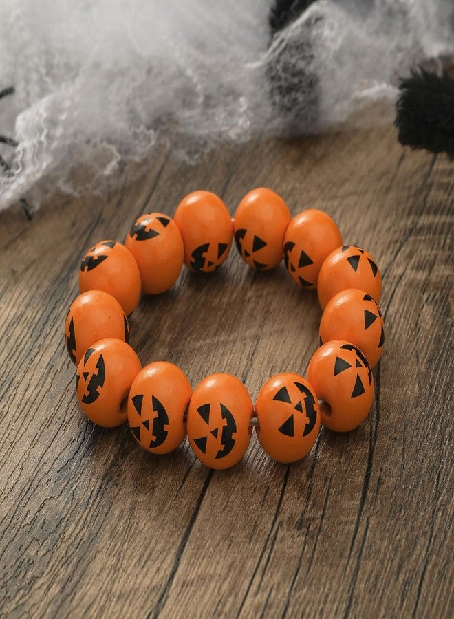 yfstyle 2024 Spider Pumpkin Halloween Bracelet for Women Men Adjustable Wood Bead Bracelet for Halloween Festival Party Jewelry Gifts-Pumpkin - Image 4