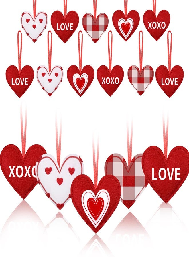 HEEYA 20 Pcs Valentines Fabric Heart Ornament for Small Tree, Red and White Felt Hearts Shaped Hanging Ornaments with XOXO, Love Words for Romantic Valentine Day Wedding Anniversary Decorations(5 Styles) - Image 1