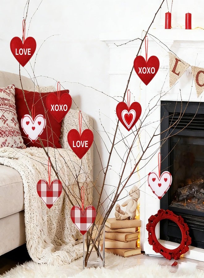 HEEYA 20 Pcs Valentines Fabric Heart Ornament for Small Tree, Red and White Felt Hearts Shaped Hanging Ornaments with XOXO, Love Words for Romantic Valentine Day Wedding Anniversary Decorations(5 Styles) - Image 5
