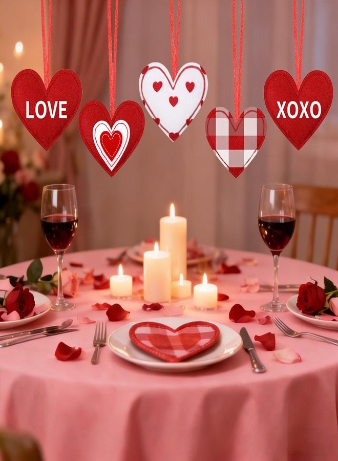 HEEYA 20 Pcs Valentines Fabric Heart Ornament for Small Tree, Red and White Felt Hearts Shaped Hanging Ornaments with XOXO, Love Words for Romantic Valentine Day Wedding Anniversary Decorations(5 Styles) - Image 4