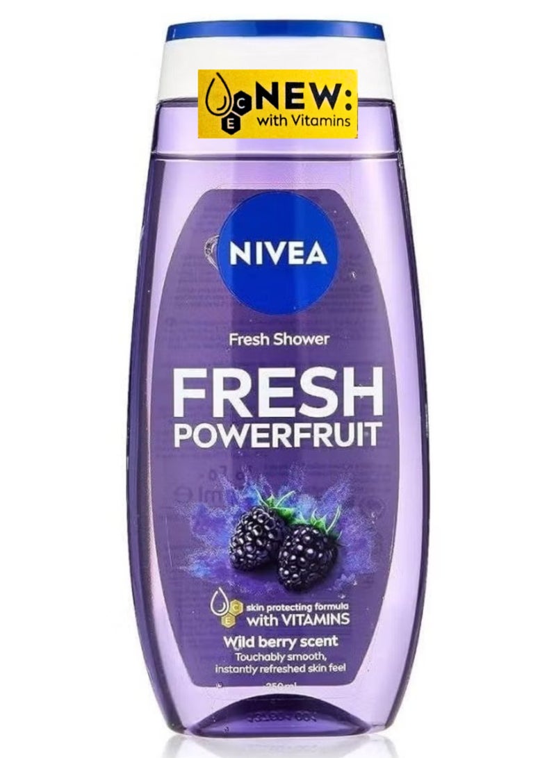Nivea Fresh Shower, Fresh Powerfruit, Skin protection Formula With Vitamins with Wild Berry Scent 250 m