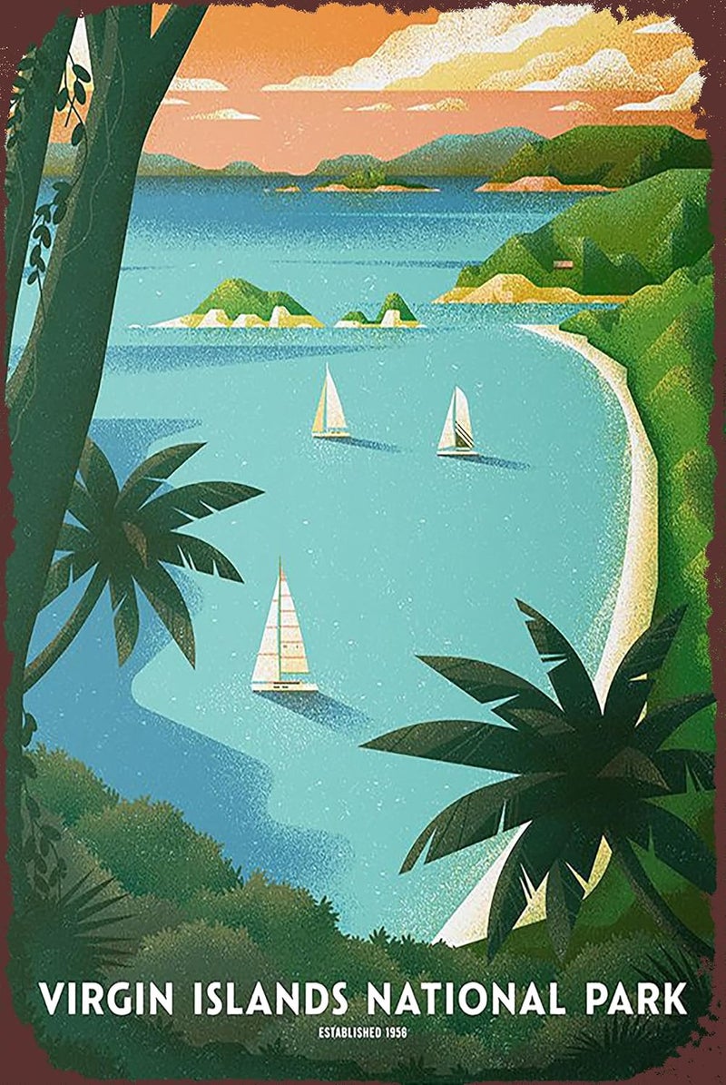 JACKGOLD Tin Sign Metal Virgin Islands National Park Vintage Retro Poster Novelty Wall Art Home Decorative 8" X 12" Sign - Image 1