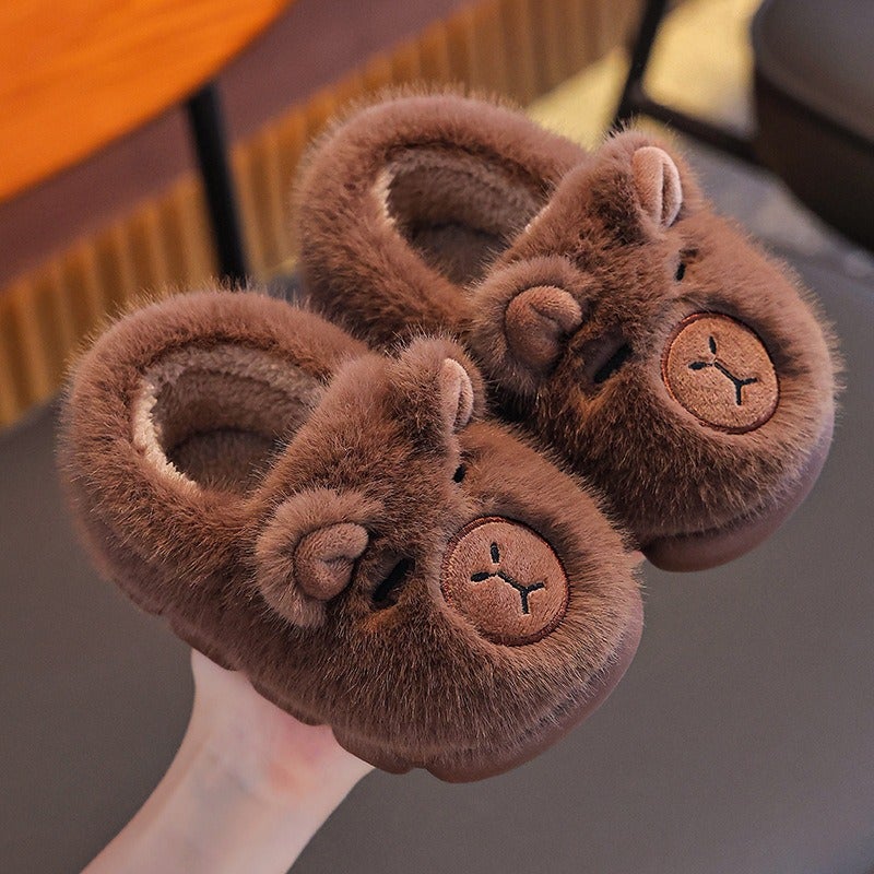 Ben Ben Zhu Capybara Winter Cotton Slippers for Kids Boys Girls Warm Plush Indoor Anti-Slip House Shoes - Image 1