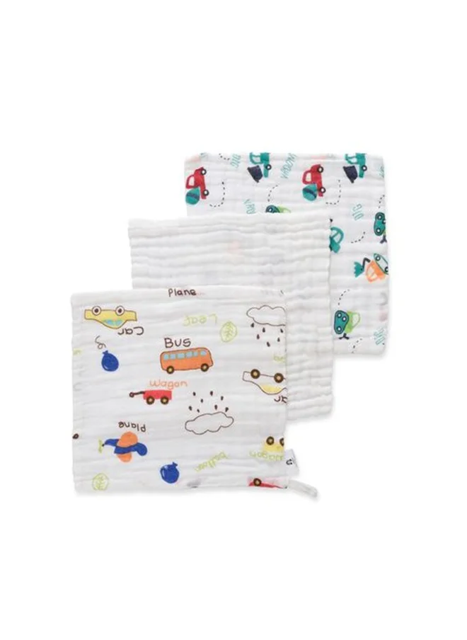 أنفي بيبي Muslin Face and Burp Cloth 100% Organic Cotton Set of 3- Automobiles