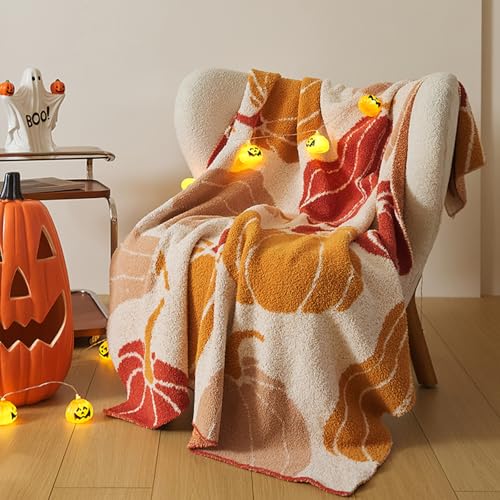ELASAD Pumpkin Throw Blanket for Couch 50x70 Fall Halloween Blankets, Soft Cozy Reversible Textured Fleece Fluffy Blanket for Bed Sofa Autumn Home Decor - Image 1