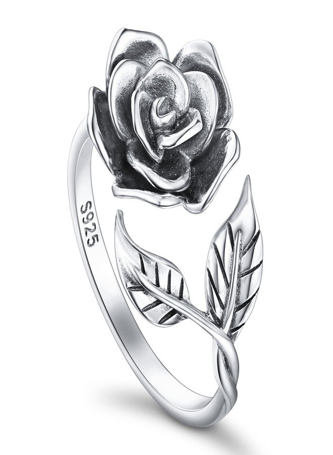 Alphm S925 Sterling Silver Adjustable Wrap Open Rings Rose Flower Floral Ring for Women Purity - Image 1
