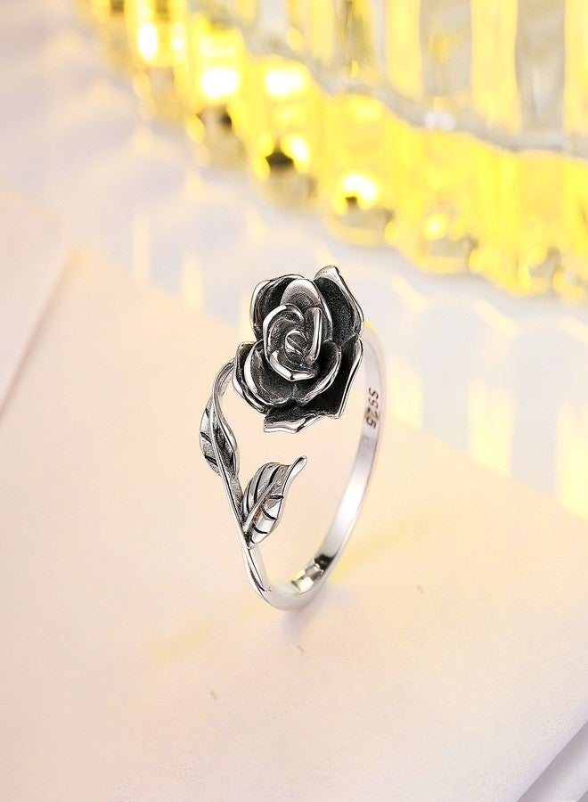 Alphm S925 Sterling Silver Adjustable Wrap Open Rings Rose Flower Floral Ring for Women Purity - Image 2