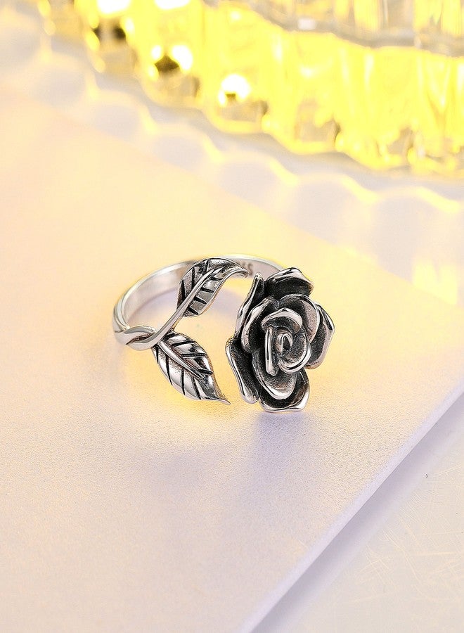 Alphm S925 Sterling Silver Adjustable Wrap Open Rings Rose Flower Floral Ring for Women Purity - Image 3