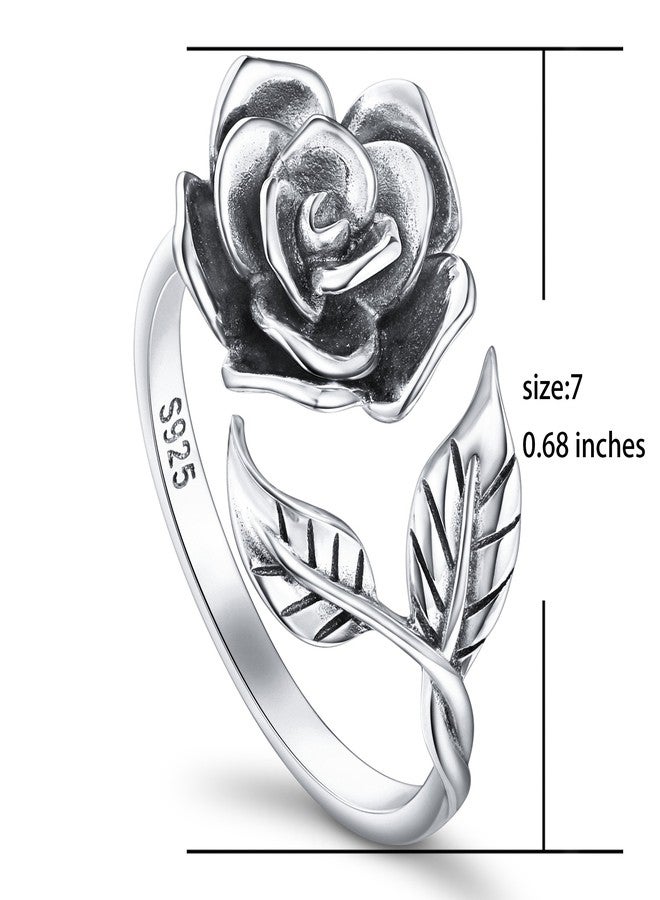 Alphm S925 Sterling Silver Adjustable Wrap Open Rings Rose Flower Floral Ring for Women Purity - Image 4