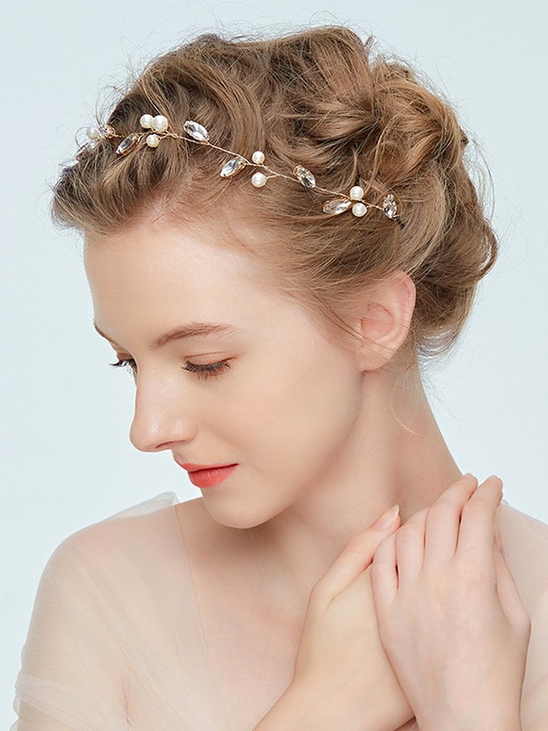 FXmimior Bridal Wedding Hair Vine Crystals Rhinestone Leaf Headband Wedding Party Evening Hair Accessories (silver) - Image 3