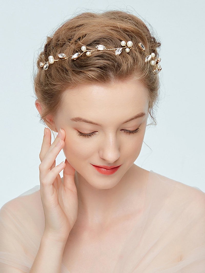 FXmimior Bridal Wedding Hair Vine Crystals Rhinestone Leaf Headband Wedding Party Evening Hair Accessories (silver) - Image 2