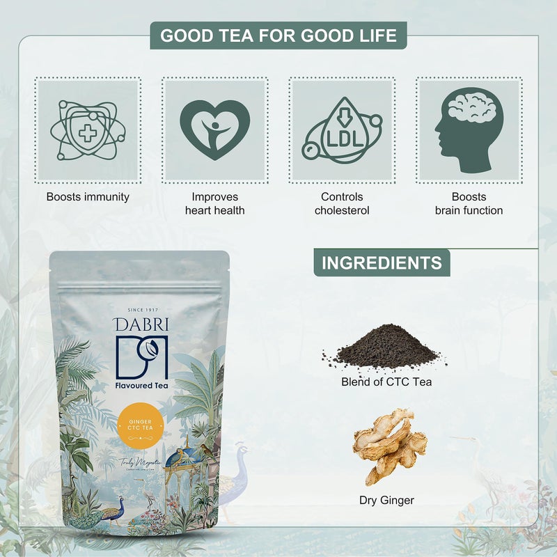 DABRI Ginger Premium CTC Tea 250gm Pouch | Adrak chai powder | Natural dried ginger | No preservatives | Promotes better blood circulation | Improved strength & Energy - Image 3