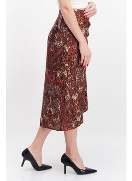 promod Women Allover Printed Basic Midi Skirt, Brown Combo  - Image 4