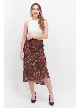 promod Women Allover Printed Basic Midi Skirt, Brown Combo  - Image 2