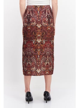 promod Women Allover Printed Basic Midi Skirt, Brown Combo  - Image 3