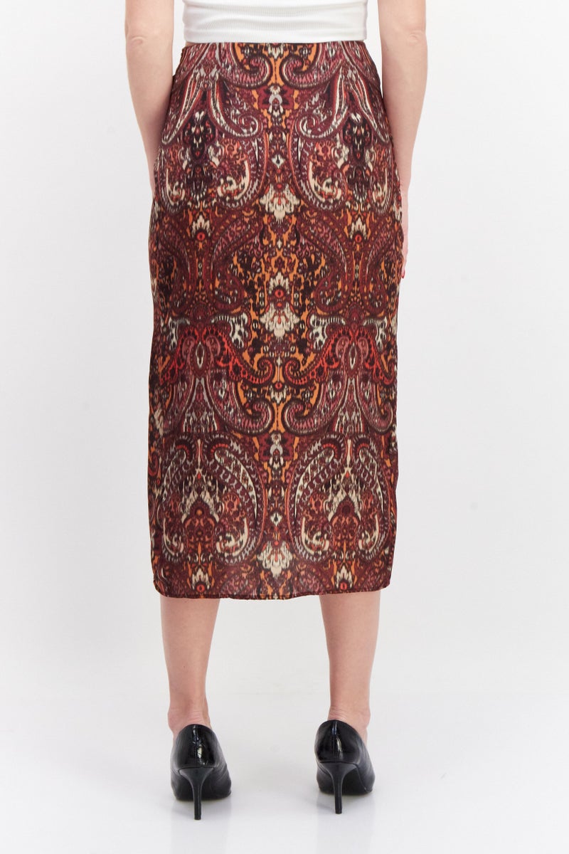 promod تنورة ميدي أساسية مطبوعة بالكامل للنساء، مزيج بني - Image 3