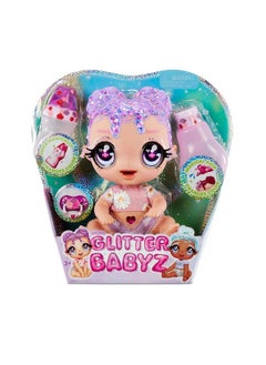 MGA Entertainment Glitter Babyz Lila Wildboom Baby Doll With 3 Magical Color Changes Purple Hair Flower Outfit Diaper Bottle Pacifier Gift For Kids Toy For Girls Boys Ages 3 4 5+ Years Old  - Image 1