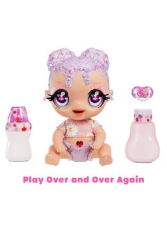 MGA Entertainment Glitter Babyz Lila Wildboom Baby Doll With 3 Magical Color Changes Purple Hair Flower Outfit Diaper Bottle Pacifier Gift For Kids Toy For Girls Boys Ages 3 4 5+ Years Old  - Image 4