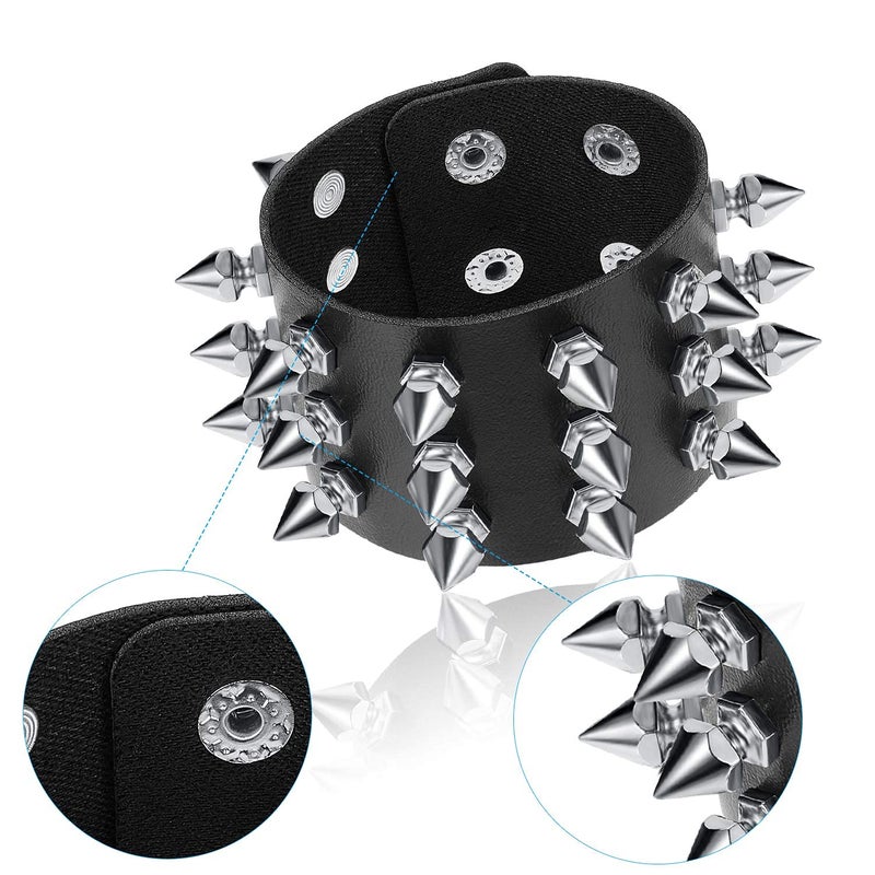 Hicarer 6 Pcs Spiked Studded Bracelets Punk Leather Rivets Bracelet Cuff for Men Women Halloween Accessories(Classic Style) - Image 4
