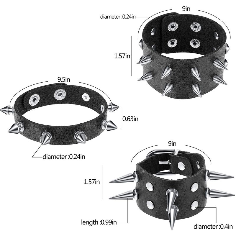 Hicarer 6 Pcs Spiked Studded Bracelets Punk Leather Rivets Bracelet Cuff for Men Women Halloween Accessories(Classic Style) - Image 2