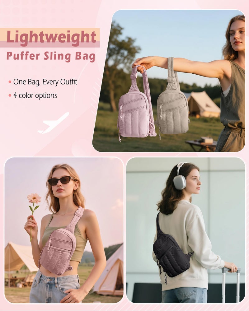 Smasrob Puffer Sling Bag for Women with RFID Blocking Pocket and Hidden Water Bottle Holder, Crossbody Bag for Women (Pink) - Image 2