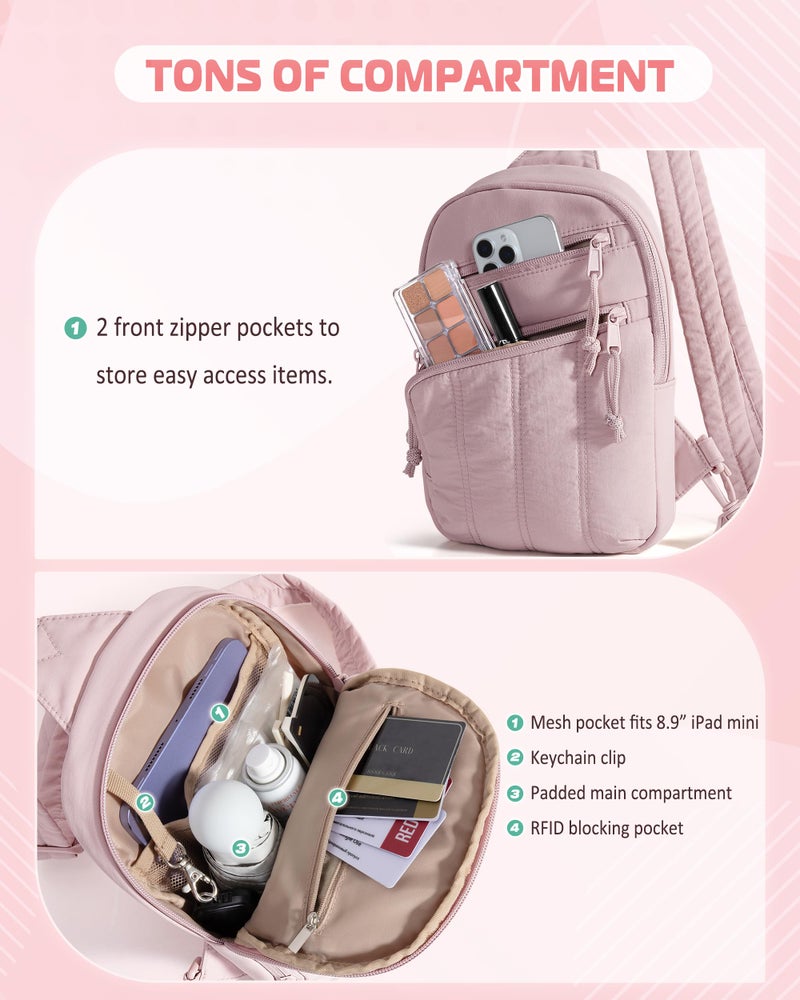 Smasrob Puffer Sling Bag for Women with RFID Blocking Pocket and Hidden Water Bottle Holder, Crossbody Bag for Women (Pink) - Image 3